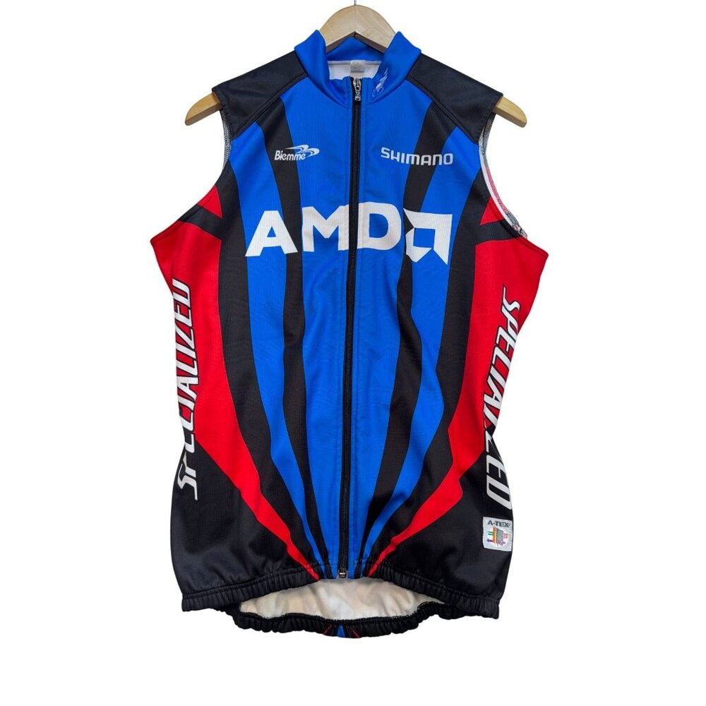 Biemme AMD Shimano Specialized Sleeveless Cycling Vest Mens Sports Blue Zip Up